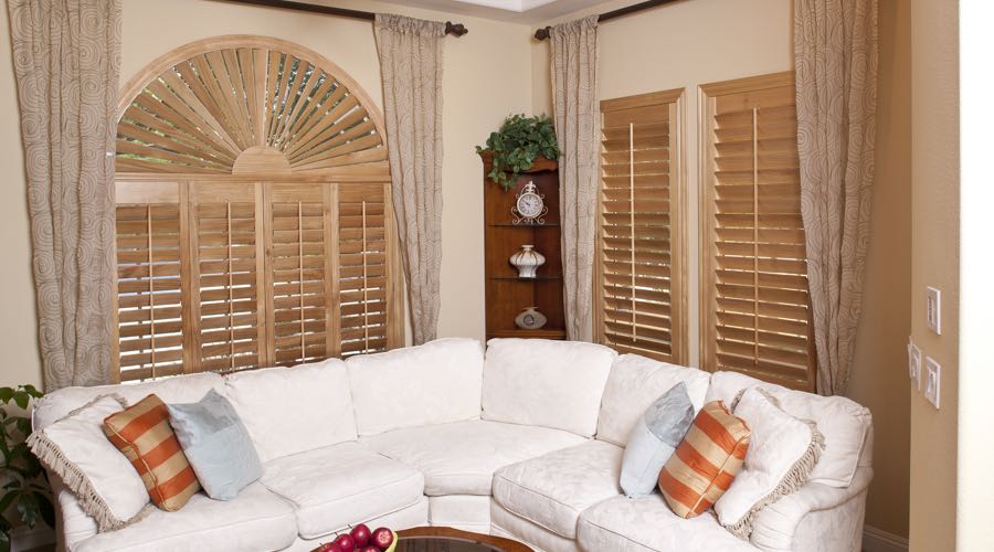 Sunburst Arch Ovation Wood Shutters In Miami Living Room